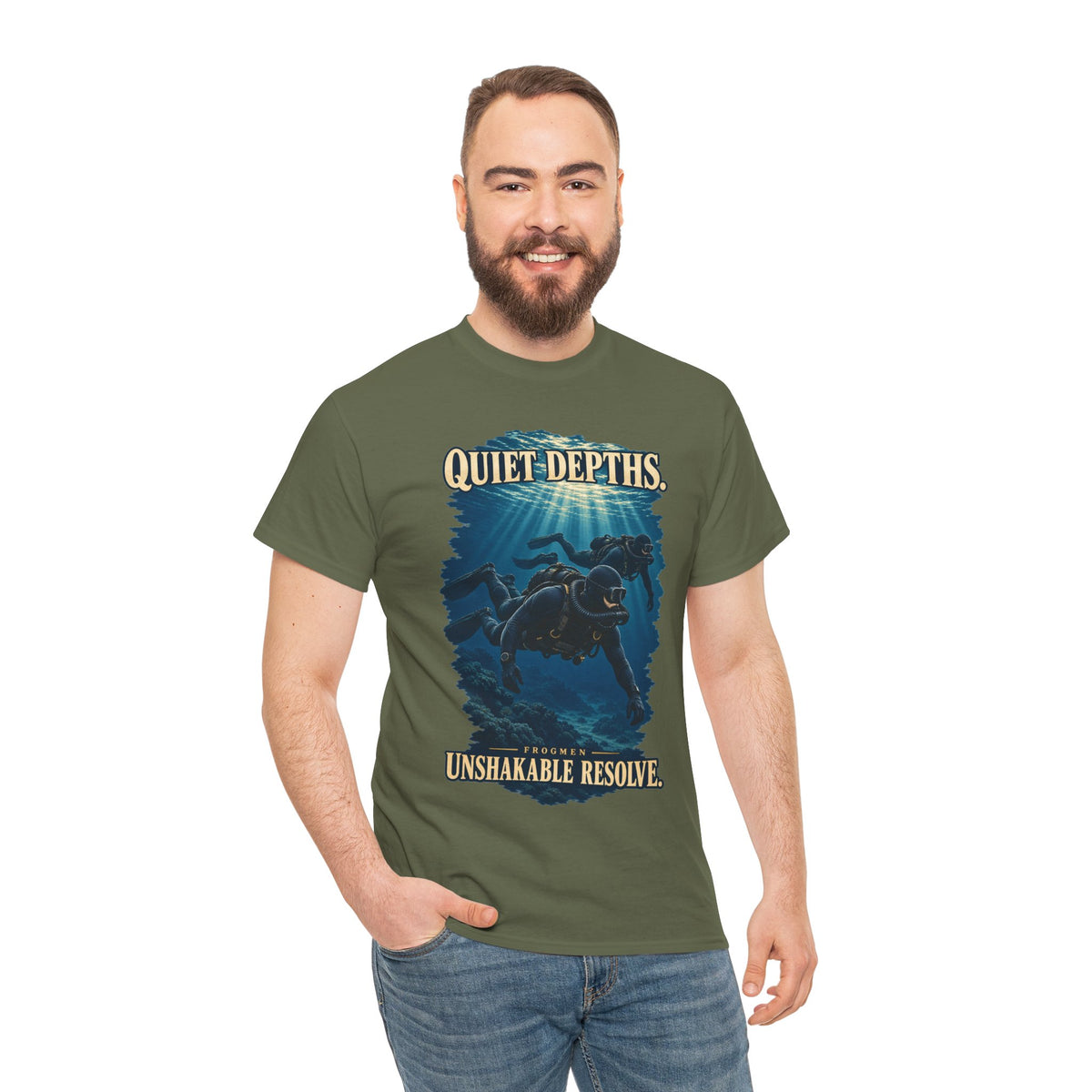 Quiet Depths, Unshakable Resolve T-Shirt | Military Diver Tribute