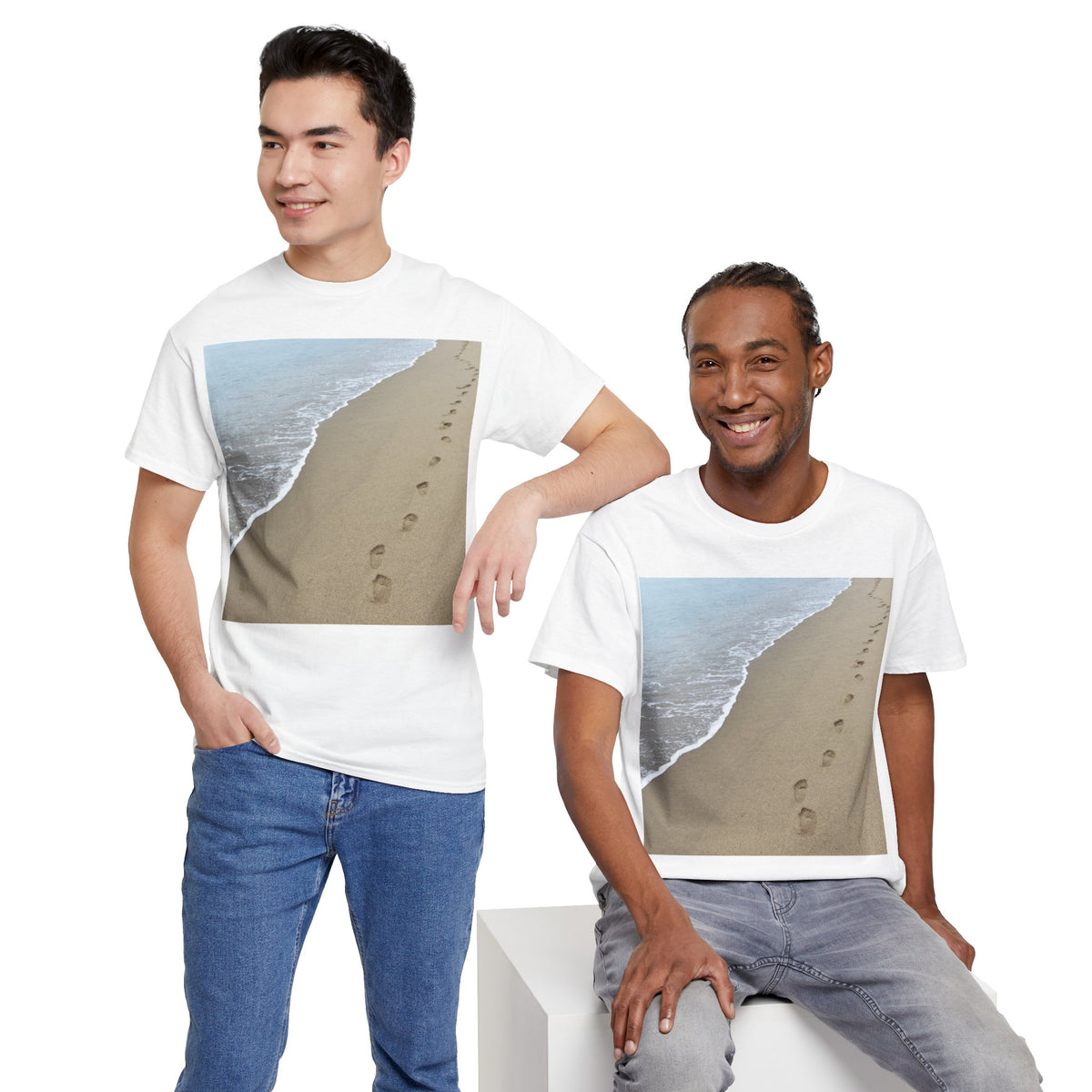 Beach Footprints Coastal Photo Tee – Front Print | Intuition Within
