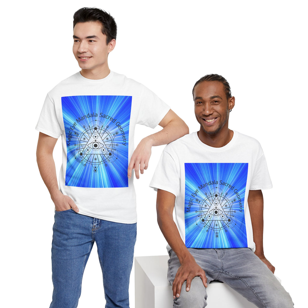 Blue Mandala Eye Sacred Geometry Tee – Front Print | Intuition Within