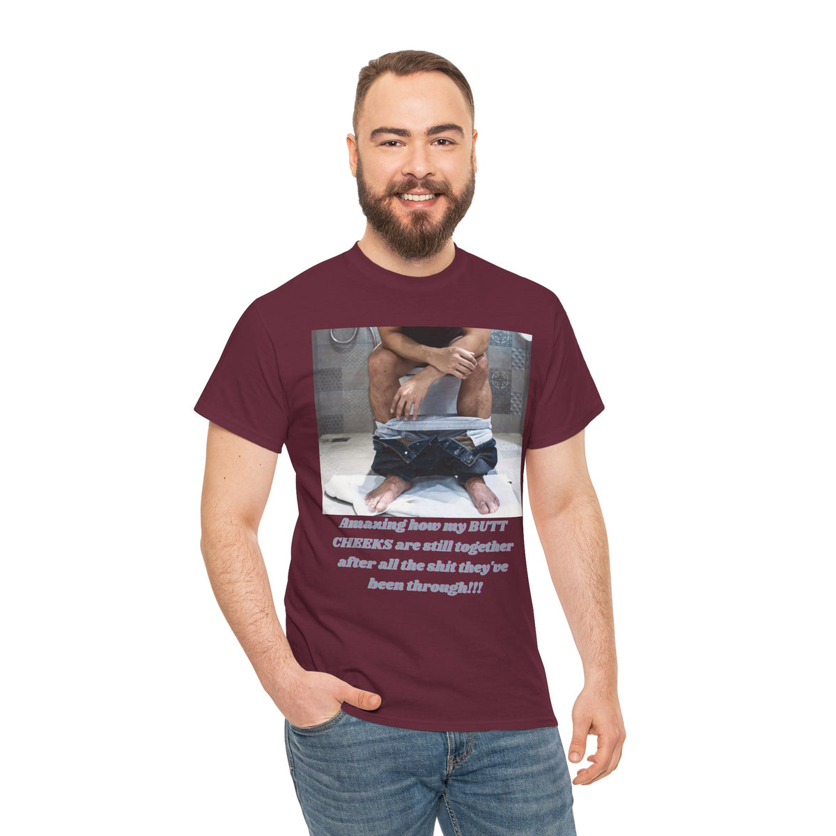Still Together Bathroom Humor Tee – Male Design, Front Print | Intuition Within