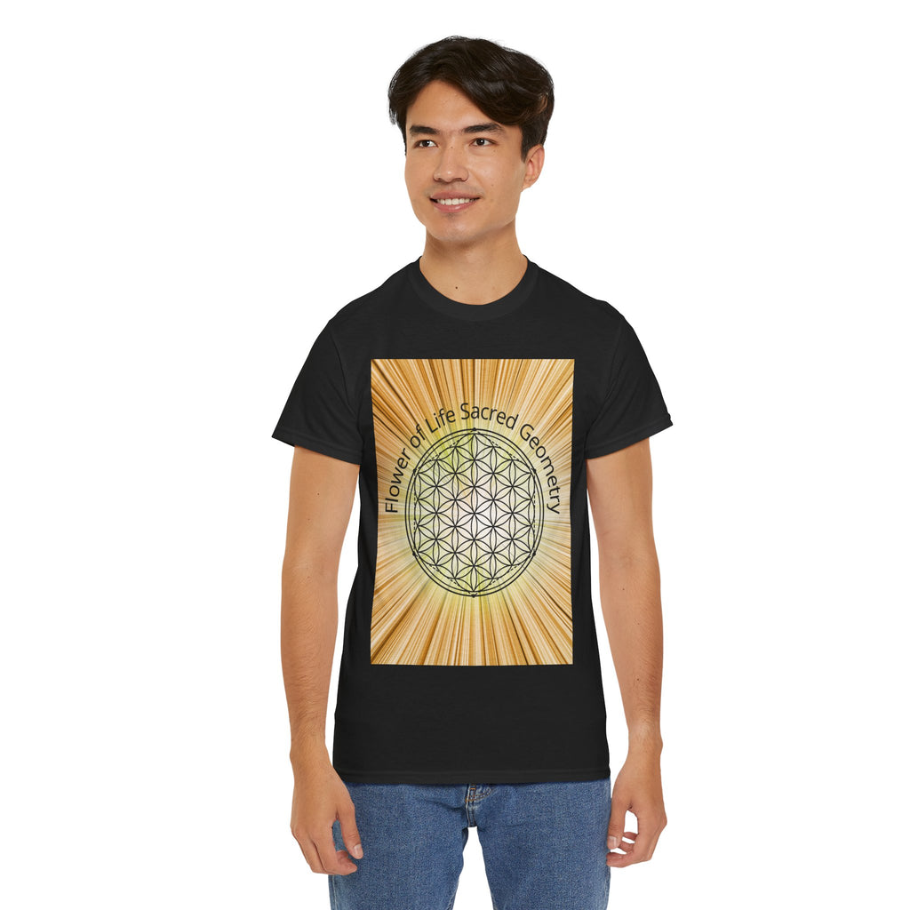 Flower of Life Sacred Geometry Tee – Golden Front Print | Intuition Within