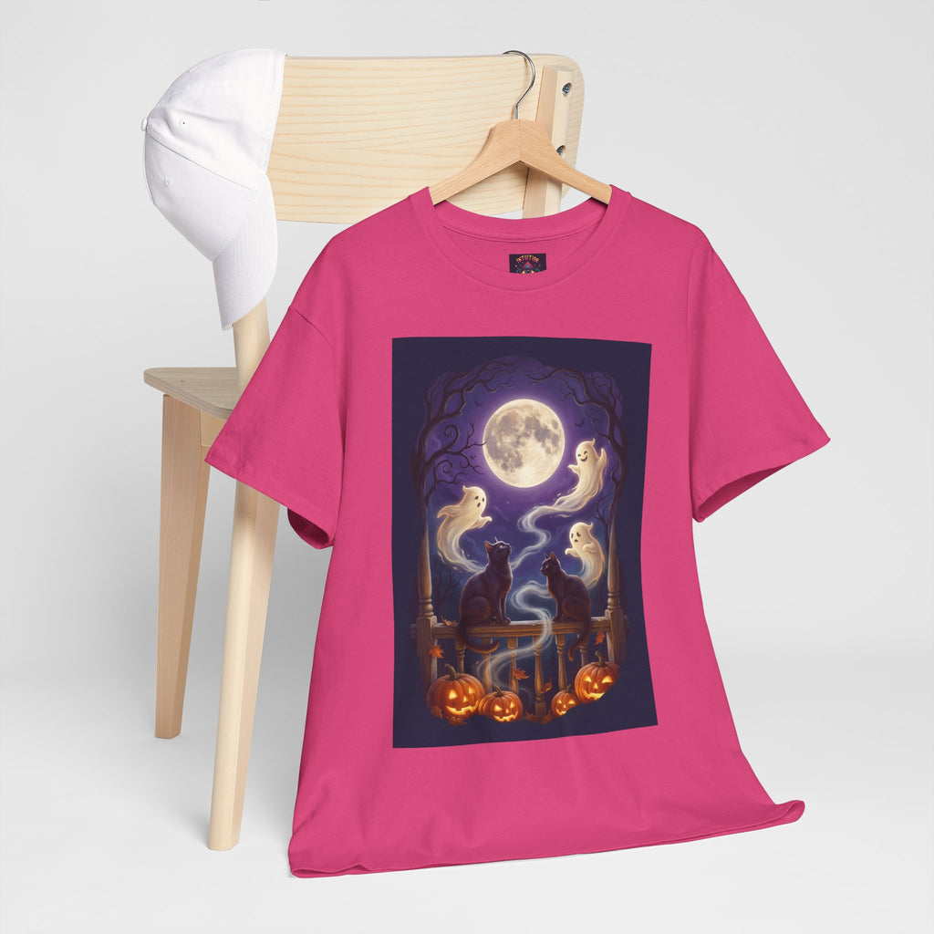 Ghost & Black Cat Halloween T-Shirt | Moonlight Magic