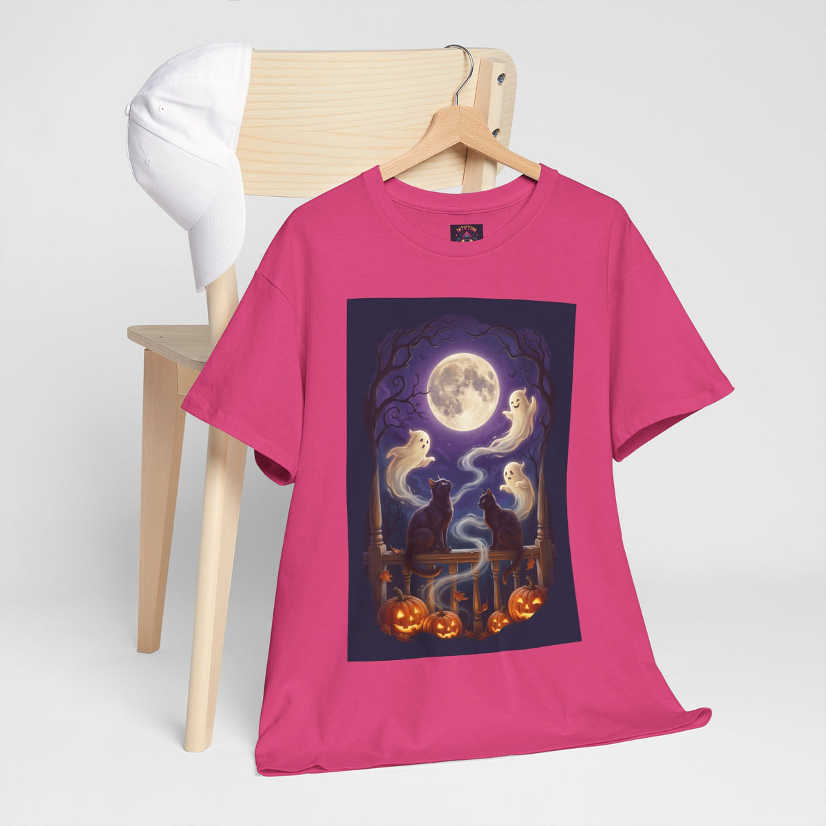 Ghost & Black Cat Halloween T-Shirt | Moonlight Magic