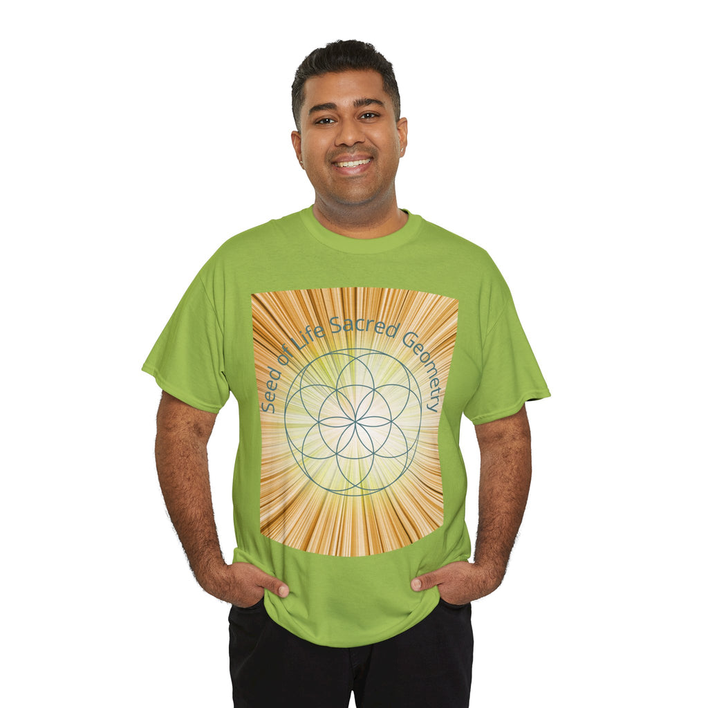 Seed of Life Sacred Geometry Tee – Golden Front Print | Intuition Within