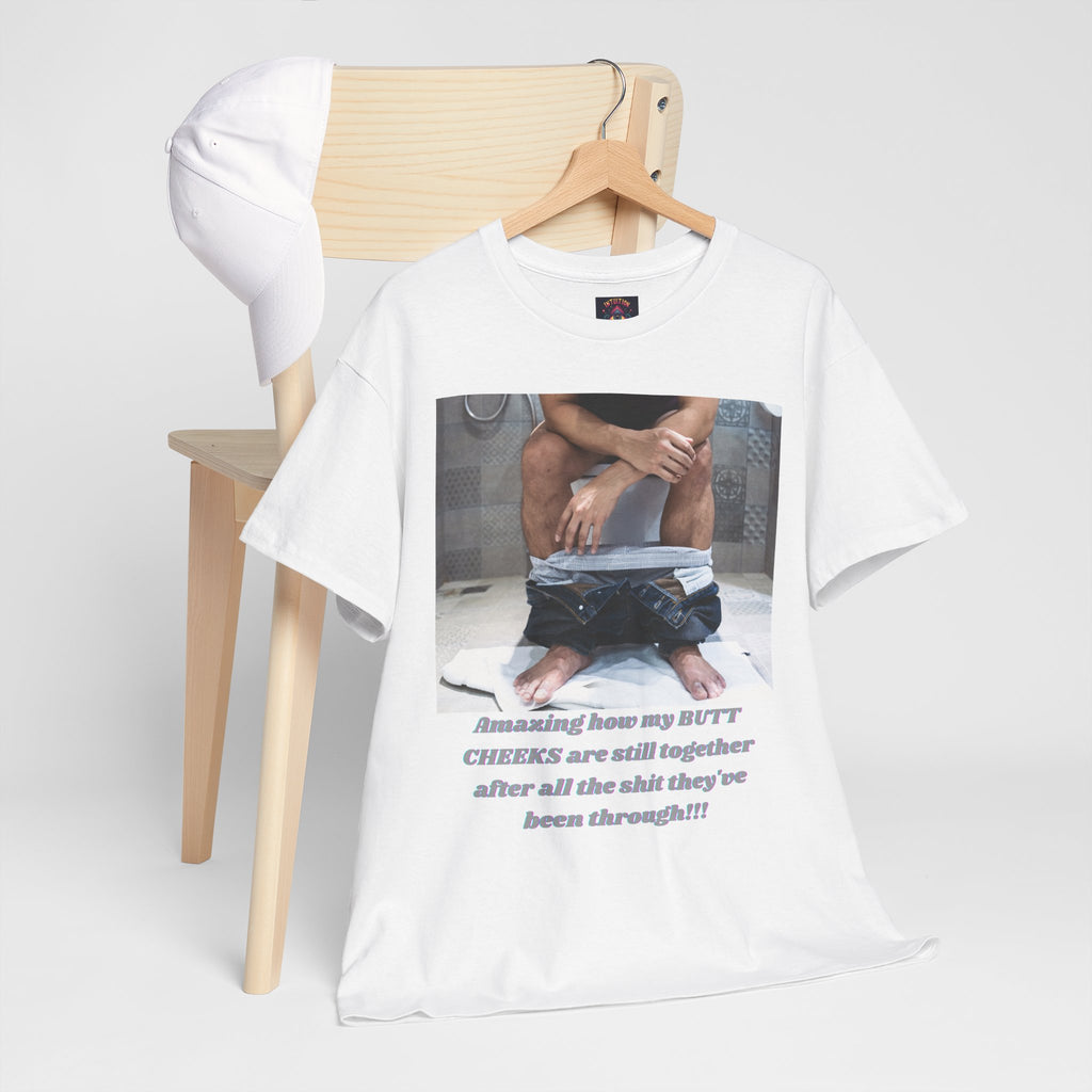 Still Together Bathroom Humor Tee – Male Design, Front Print | Intuition Within