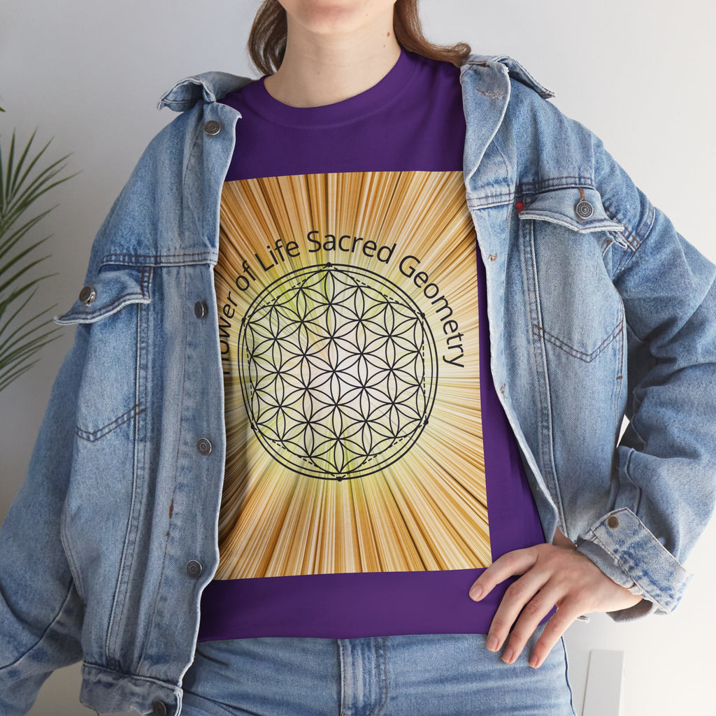Flower of Life Sacred Geometry Tee – Golden Front Print | Intuition Within