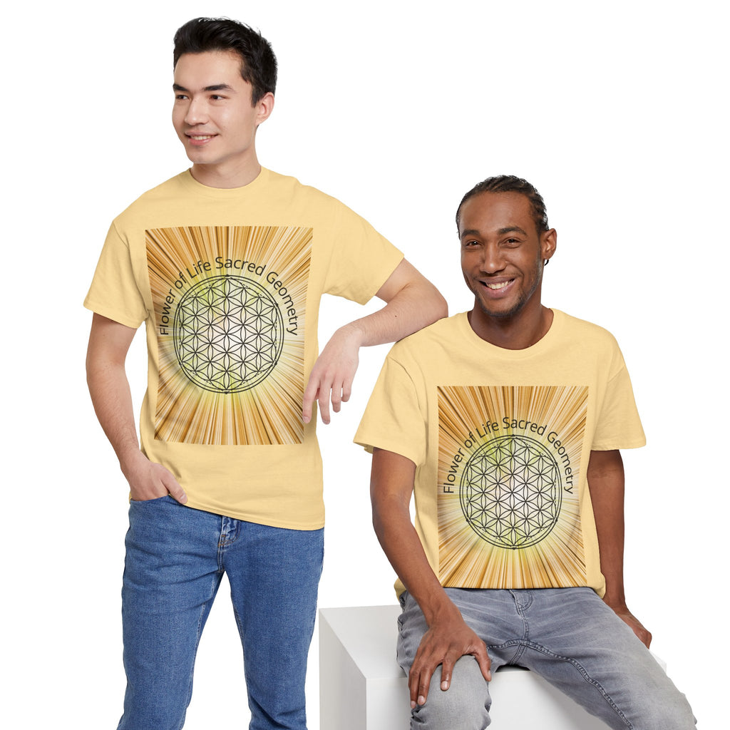 Flower of Life Sacred Geometry Tee – Golden Front Print | Intuition Within